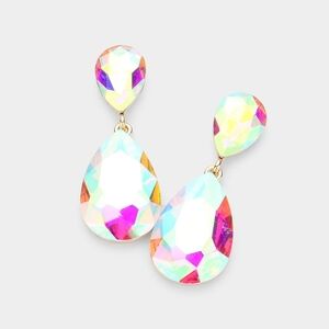 Ab Gold Dangle Crystal Teardrop Earrings 2 Inch Cute Statement Jewelry Design